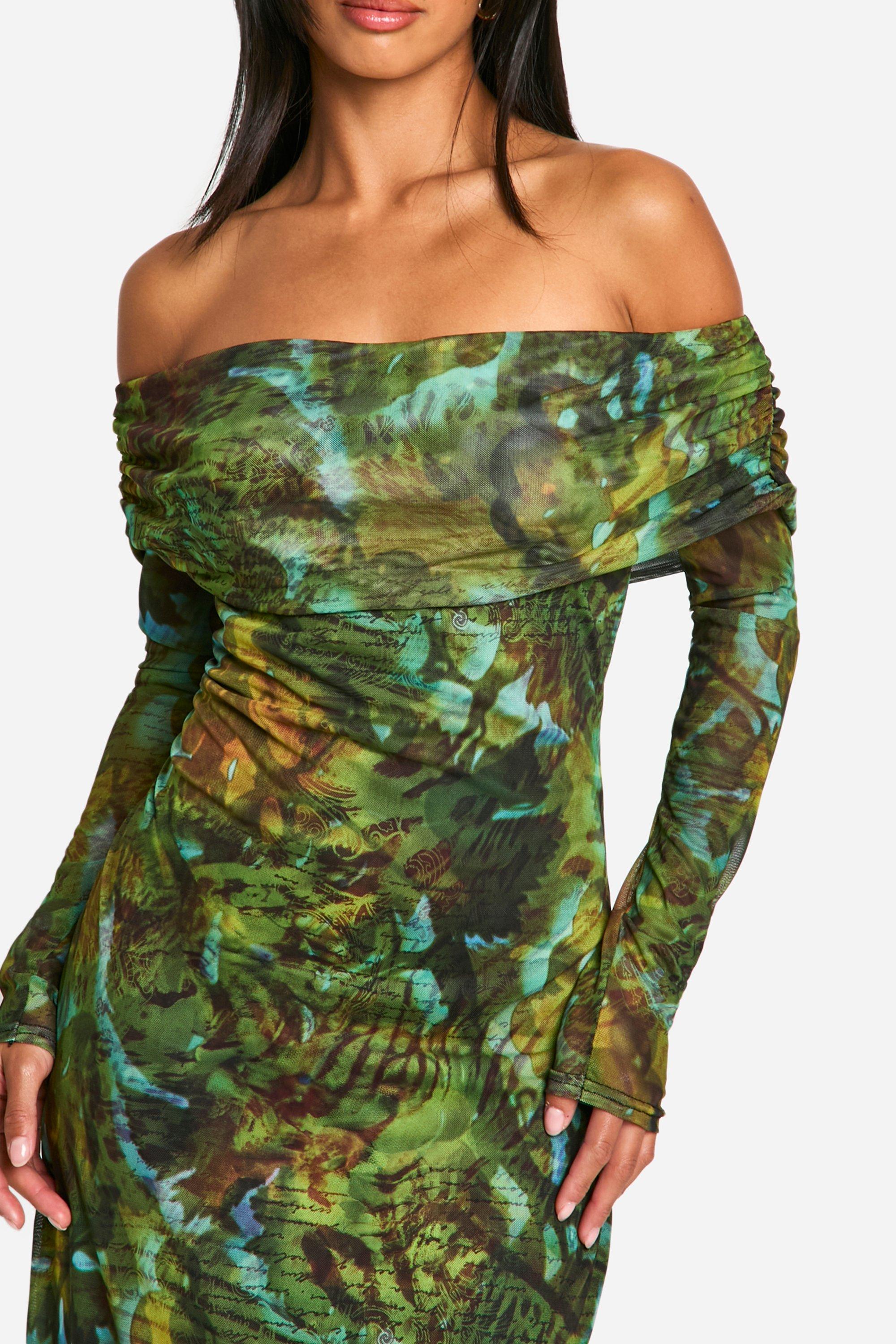Dark green bardot dress sale